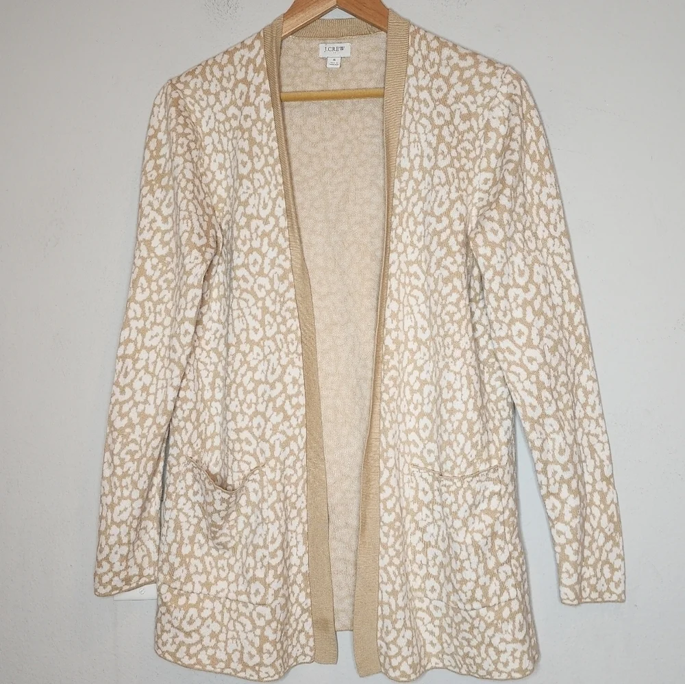 J. CREW Leopard‎ open cardigan sweater. Tan,  cream.  Size small.